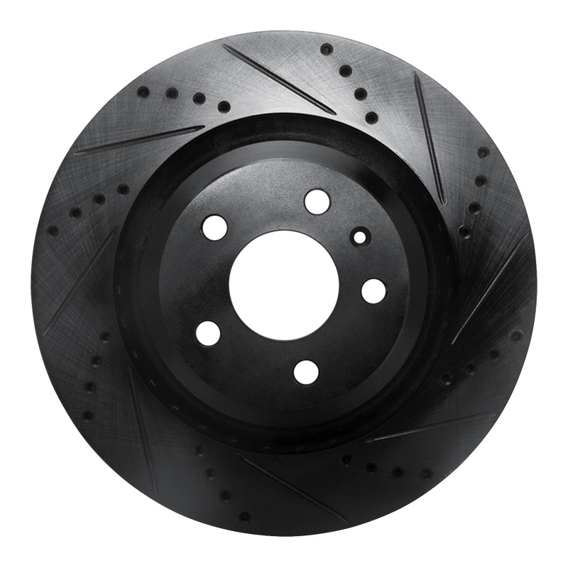 Picture of R1 07-11 Audi S6 Rear Right Drilled & Slotted Black Brake Rotor