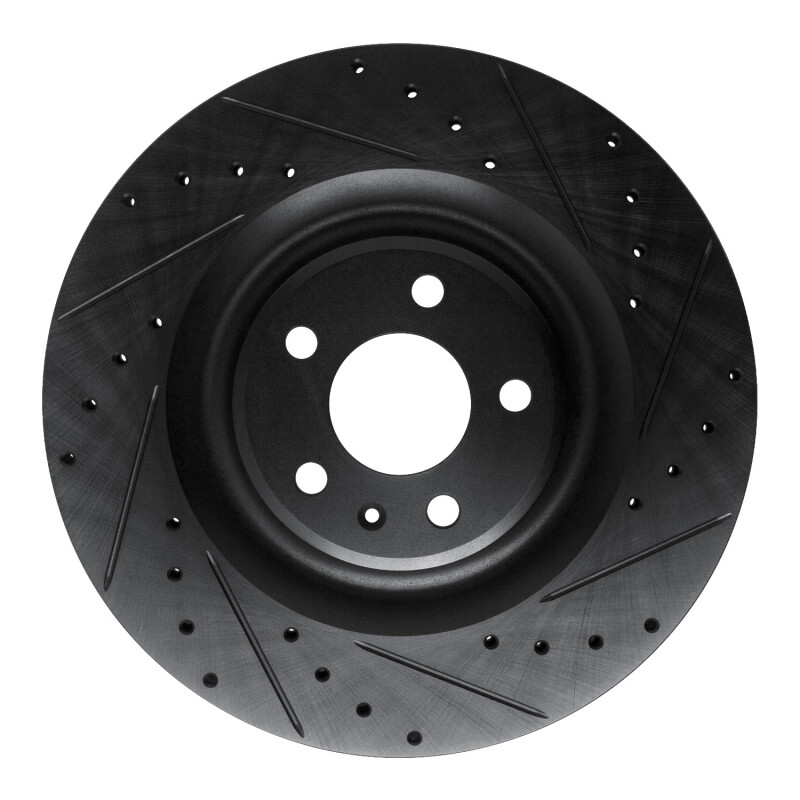 Picture of R1 17-25 Audi Q8 e-Tron Rear Right Drilled & Slotted Black Brake Rotor
