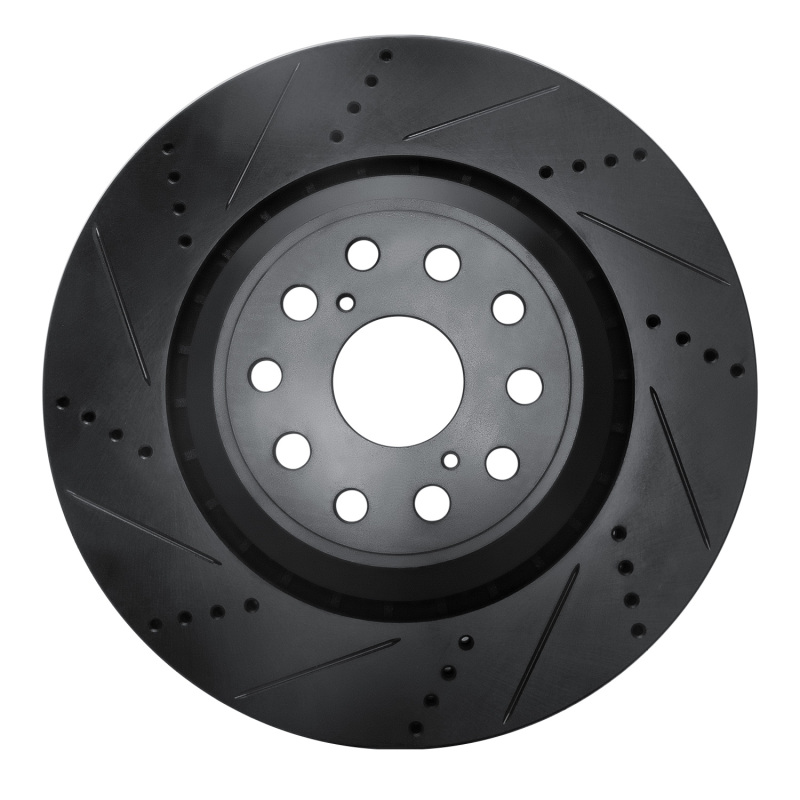 Picture of R1 07-23 Lexus LS500h Left Front Drilled & Slotted Black Brake Rotor
