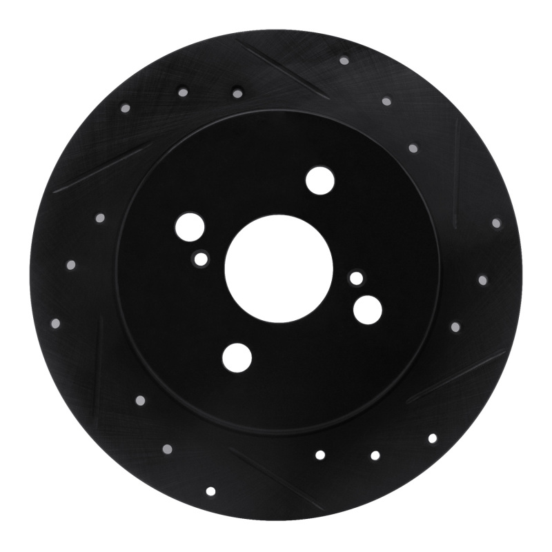 Picture of R1 12-18 Toyota Yaris (USA/Canada) Rear Right Drilled & Slotted Black Brake Rotor