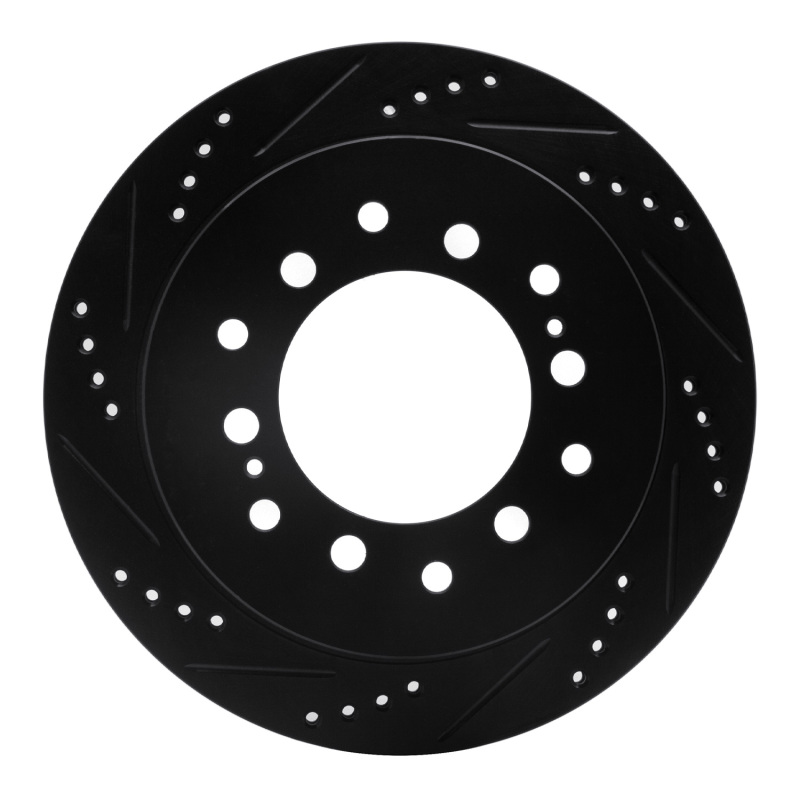 Picture of R1 01-09 Lexus GX470 Rear Left Drilled & Slotted Black Brake Rotor