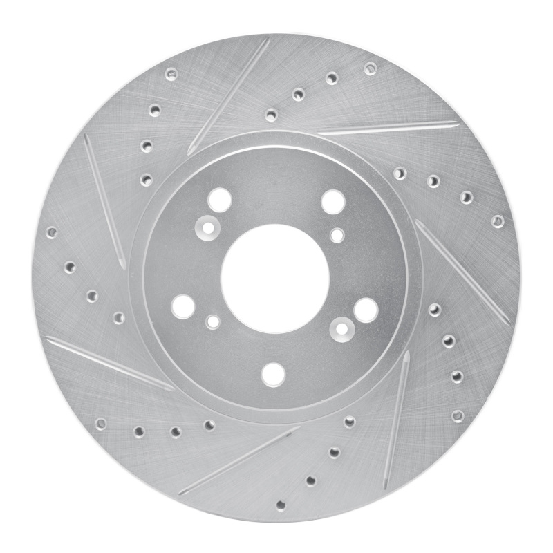 Picture of R1 99-14 Acura TSX Front Left Drilled & Slotted Silver Brake Rotor