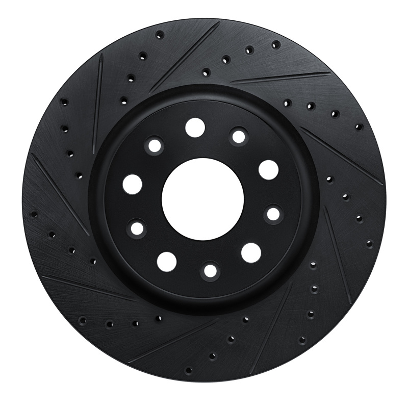 Picture of R1 18-25 Jeep Wrangler Front Left Drilled & Slotted Black Brake Rotor