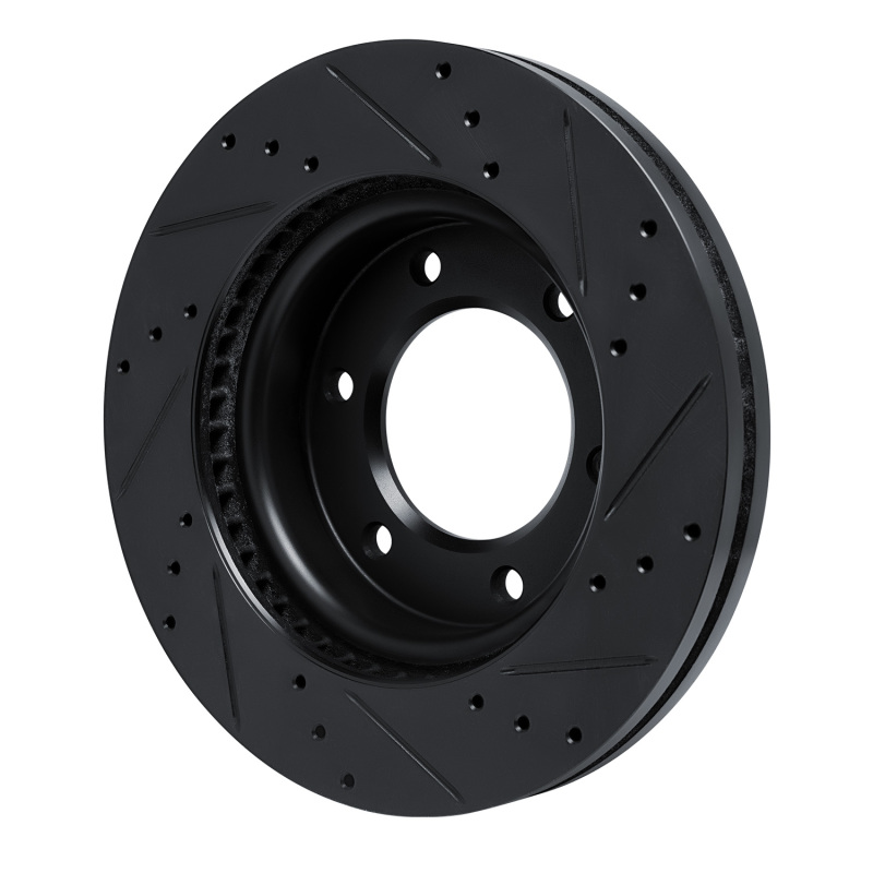 Picture of R1 19-25 Ford BRONCO Front Left Drilled & Slotted Black Brake Rotor