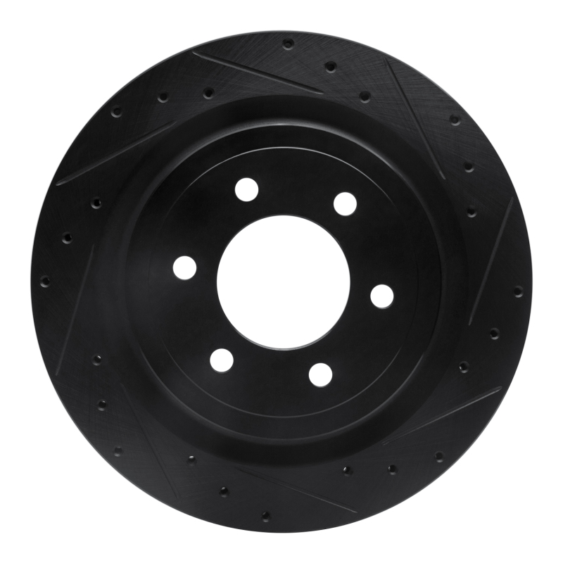 Picture of R1 21-25 Ford F-150 RWD Rear Right Drilled & Slotted Black Brake Rotor