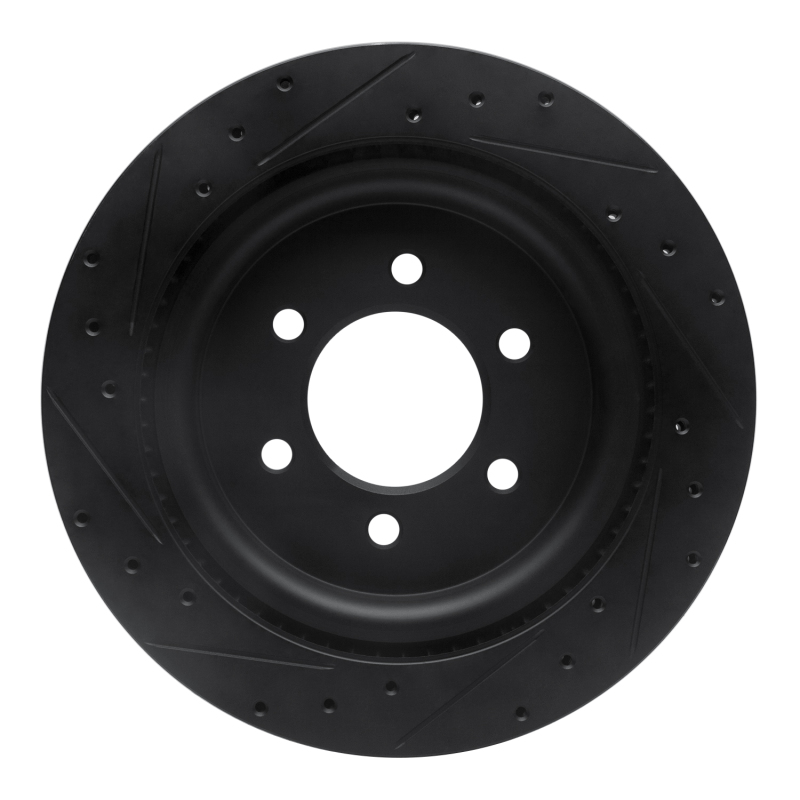 Picture of R1 21-25 Ford F-150 RWD Rear Right Drilled & Slotted Black Brake Rotor