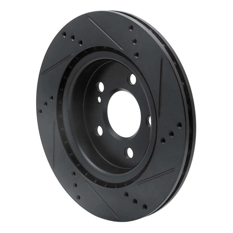 Picture of R1 14-19 Mercedes-Benz CLA250 Rear Left Drilled & Slotted Black Brake Rotor