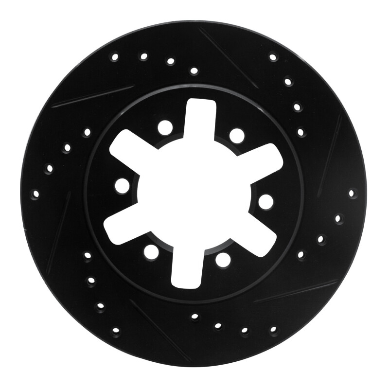 Picture of R1 85-97 Nissan D21 Pickup RWD (4 Cyl Excl HD) Front Right Drilled & Slotted Black Brake Rotor