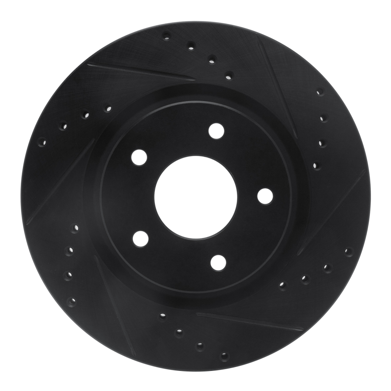 Picture of R1 14-23 Nissan Rogue Front Right Drilled & Slotted Black Brake Rotor