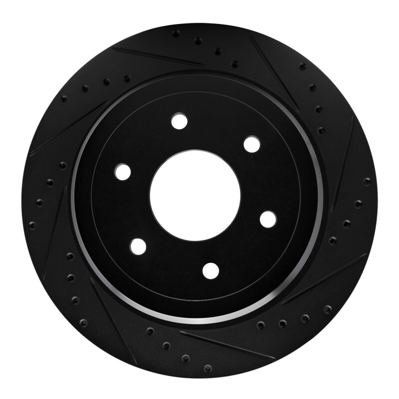 Picture of R1 16-24 Nissan Titan XD Rear Right Drilled & Slotted Black Brake Rotor