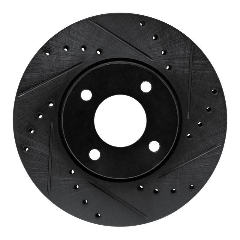 Picture of R1 17-25 Nissan Versa Front Right Drilled & Slotted Black Brake Rotor