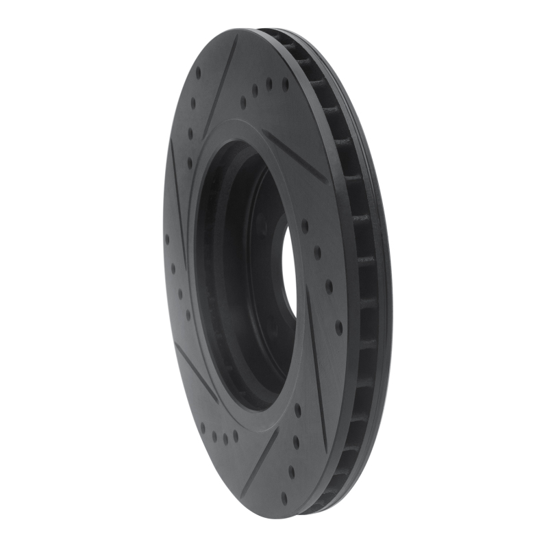 Picture of R1 14-23 Nissan Rogue Front Right Drilled & Slotted Black Brake Rotor