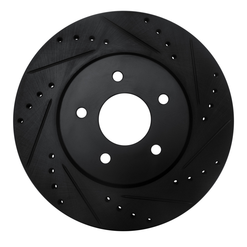 Picture of R1 19-24 Infiniti QX50 Rear Right Drilled & Slotted Black Brake Rotor