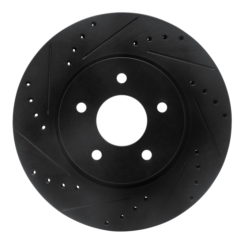 Picture of R1 19-24 Infiniti QX50 Rear Left Drilled & Slotted Black Brake Rotor
