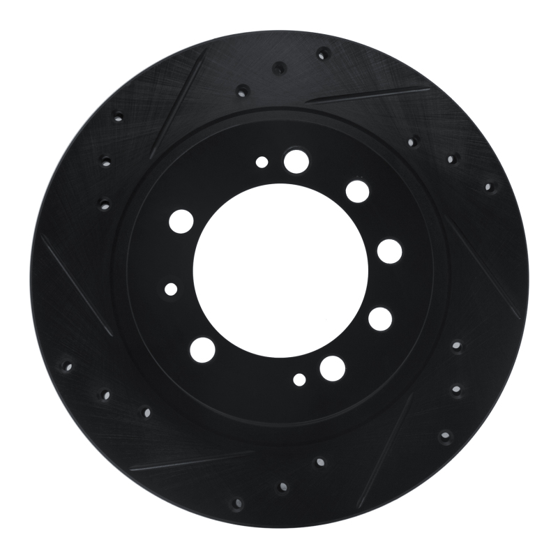 Picture of R1 83-89 Chrysler Conquest Rear Left Drilled & Slotted Black Brake Rotor