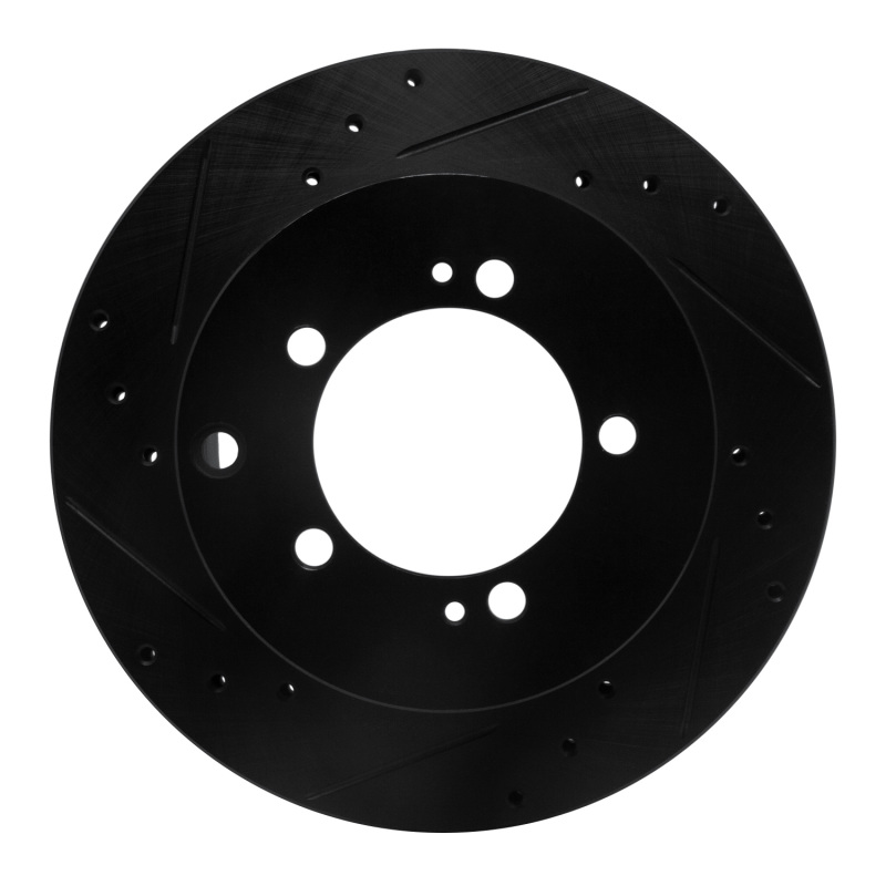 Picture of R1 92-96 Mitsubishi DIAMANTE Rear Left Drilled & Slotted Black Brake Rotor