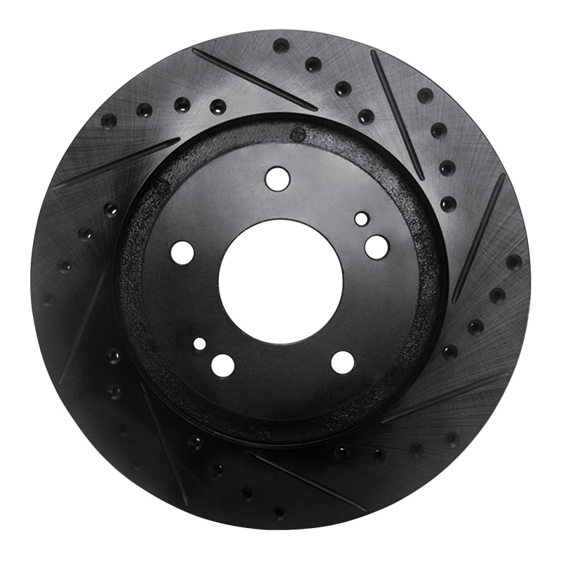 Picture of R1 05-22 Mitsubishi Outlander PHEV Front Right Drilled & Slotted Black Brake Rotor