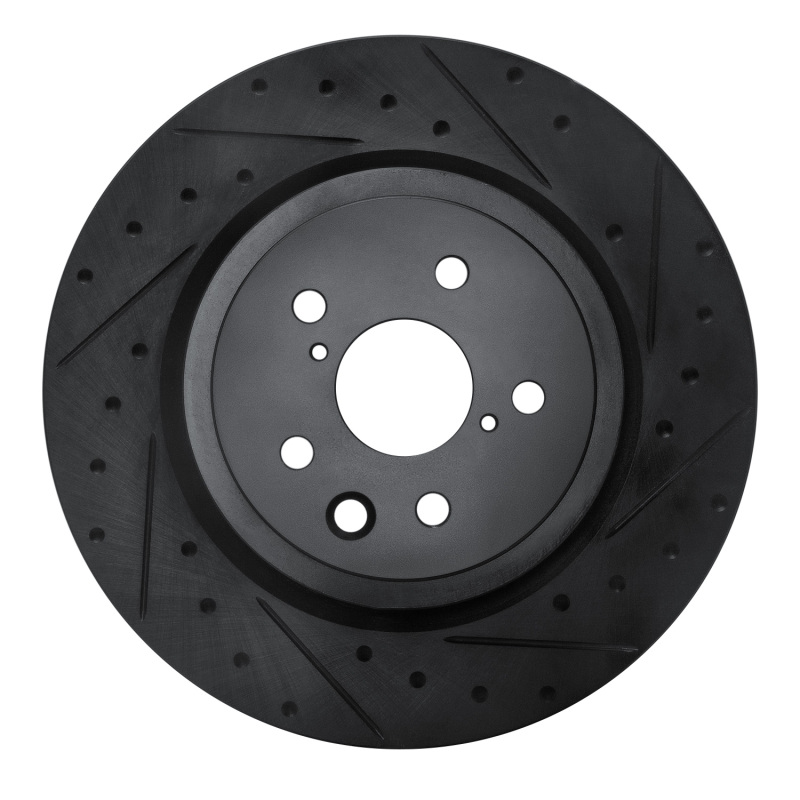 Picture of R1 15-22 Lexus RC F Right Rear Drilled & Slotted Black Brake Rotor