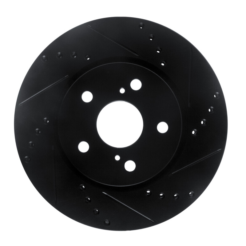 Picture of R1 18-22 Toyota C-HR Front Right Drilled & Slotted Black Brake Rotor