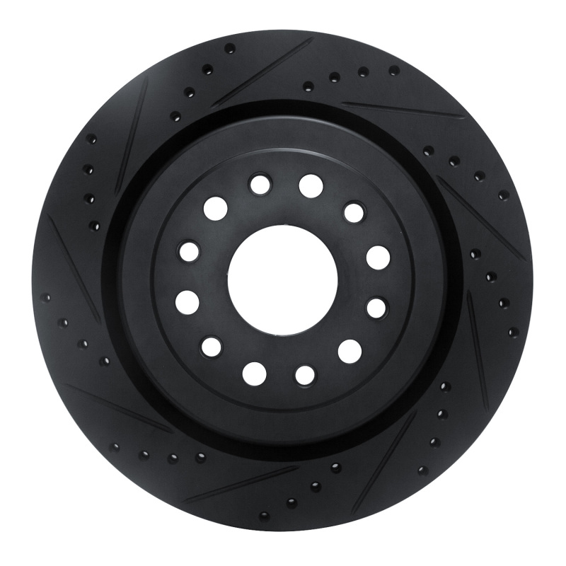 Picture of R1 19-25 Ram 1500 Rear Left Drilled & Slotted Black Brake Rotor