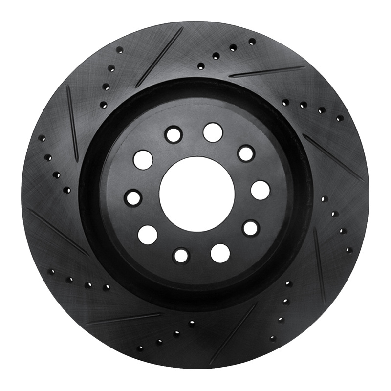 Picture of R1 17-24 Maserati LeVante Rear Left Drilled & Slotted Black Brake Rotor