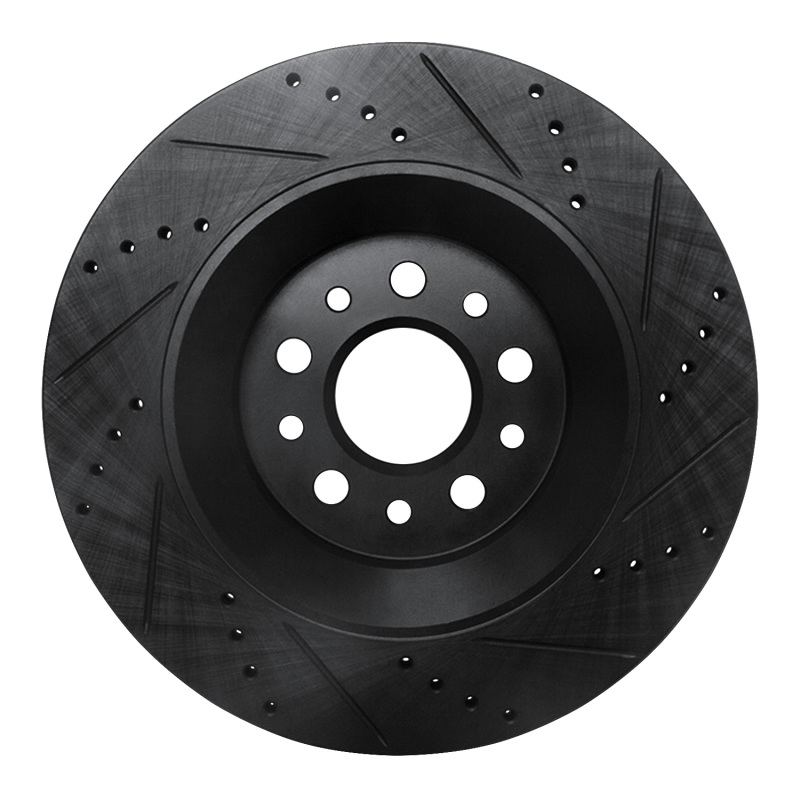 Picture of R1 17-24 Maserati LeVante Rear Left Drilled & Slotted Black Brake Rotor