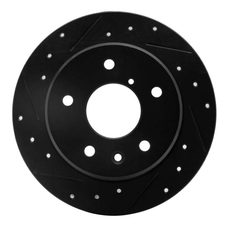 Picture of R1 89-91 Mazda RX-7 Rear Left Drilled & Slotted Black Brake Rotor