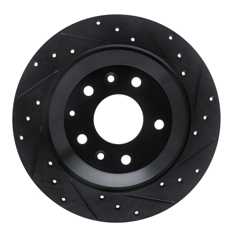 Picture of R1 13-25 Mazda CX-30 Rear Right Drilled & Slotted Black Brake Rotor