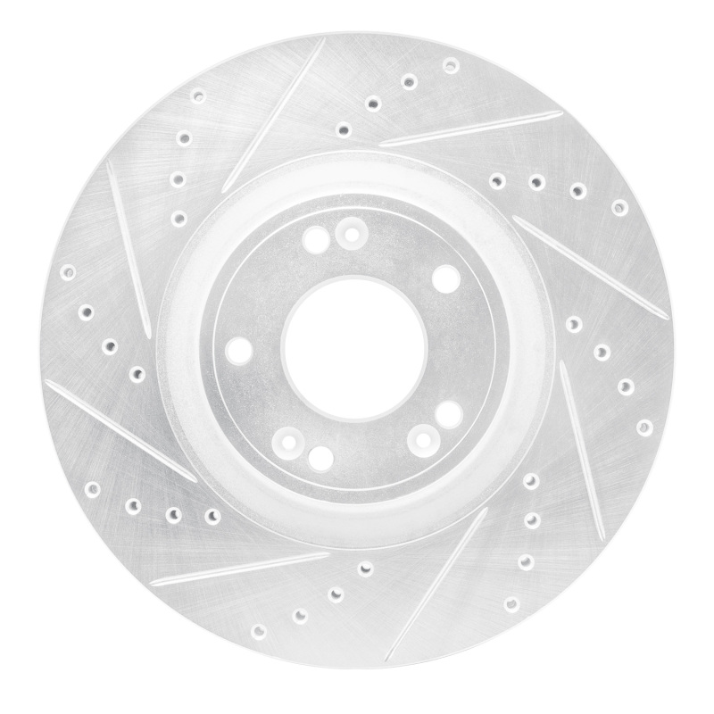 Picture of R1 09-14 Hyundai Genesis Sedan Front Left Drilled & Slotted Silver Brake Rotor