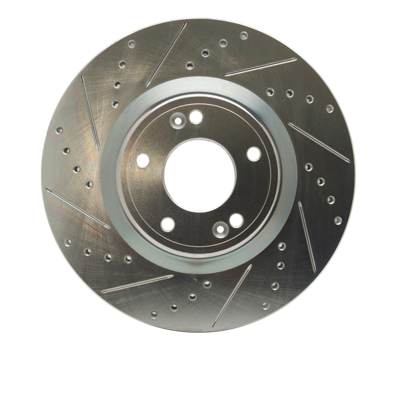 Picture of R1 09-11 Hyundai Genesis Sedan Front Left Drilled & Slotted Silver Brake Rotor