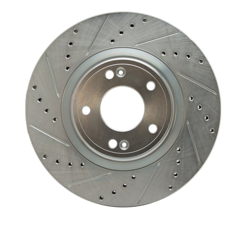 Picture of R1 10-16 Hyundai Genesis Coupe Front Left Drilled & Slotted Silver Brake Rotor