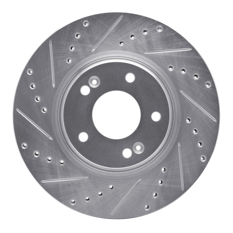 Picture of R1 15-25 Hyundai Kona EV Front Left Drilled & Slotted Silver Brake Rotor