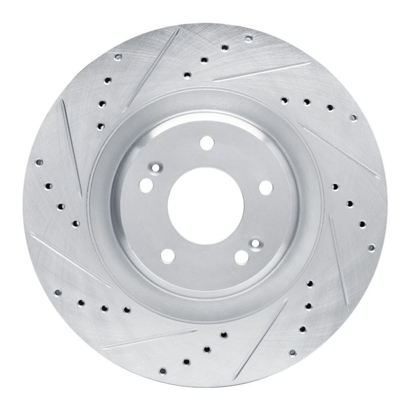 Picture of R1 19-22 Hyundai Veloster N Front Left Drilled & Slotted Silver Brake Rotor