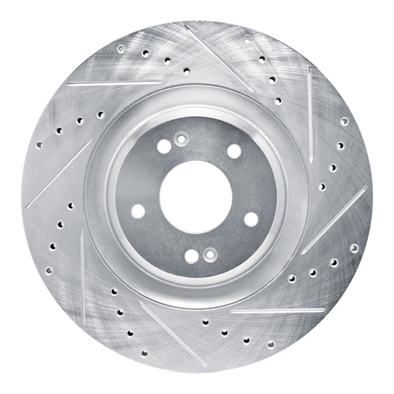 Picture of R1 19-22 Hyundai Veloster N Front Right Drilled & Slotted Silver Brake Rotor