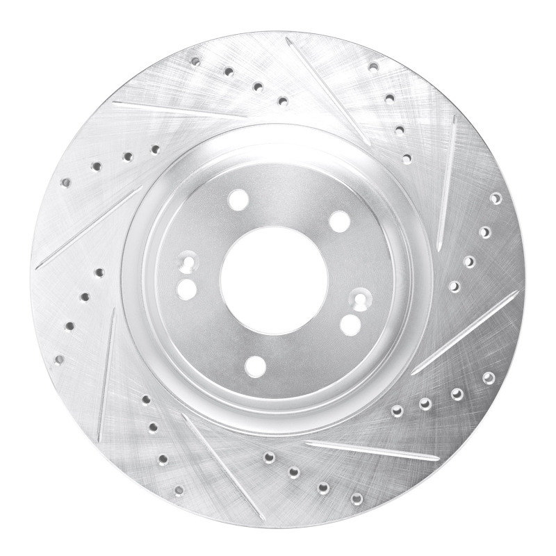 Picture of R1 19-22 Hyundai Veloster N Front Right Drilled & Slotted Silver Brake Rotor