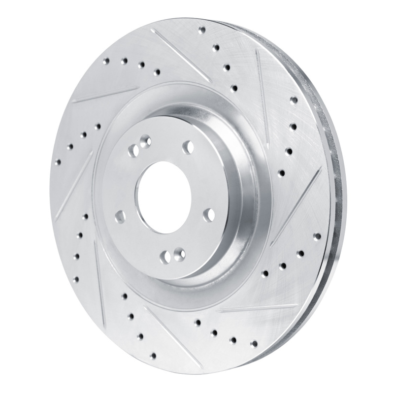 Picture of R1 19-22 Hyundai Veloster N Front Right Drilled & Slotted Silver Brake Rotor