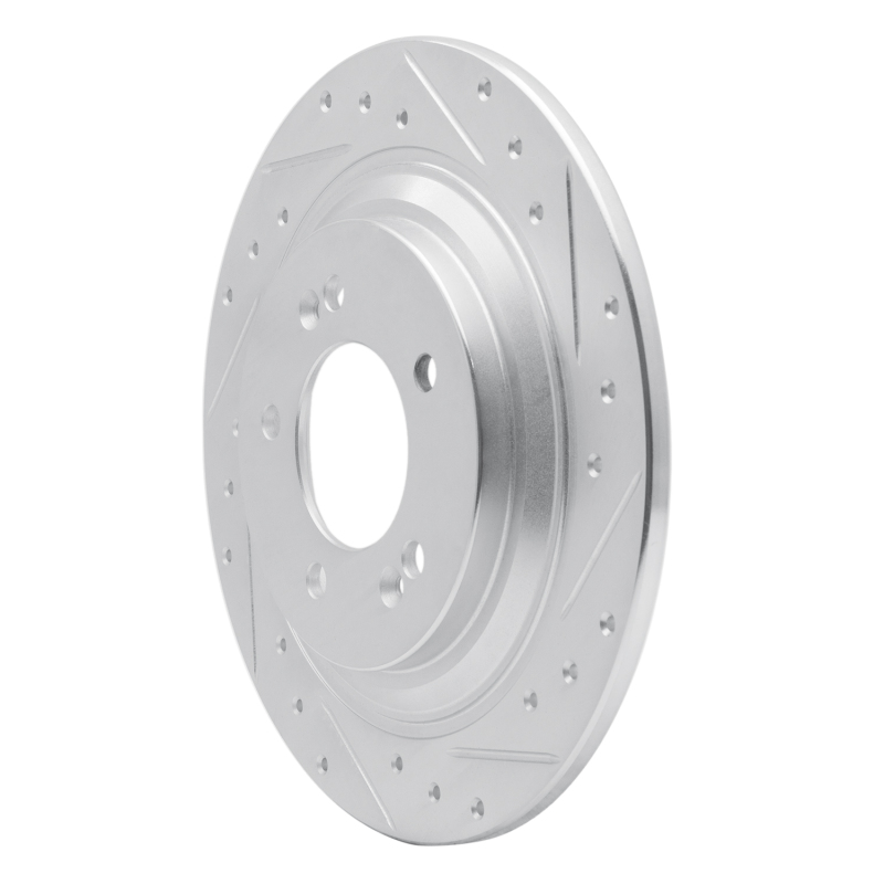 Picture of R1 17-23 Hyundai Kona EV Rear Right Drilled & Slotted Silver Brake Rotor