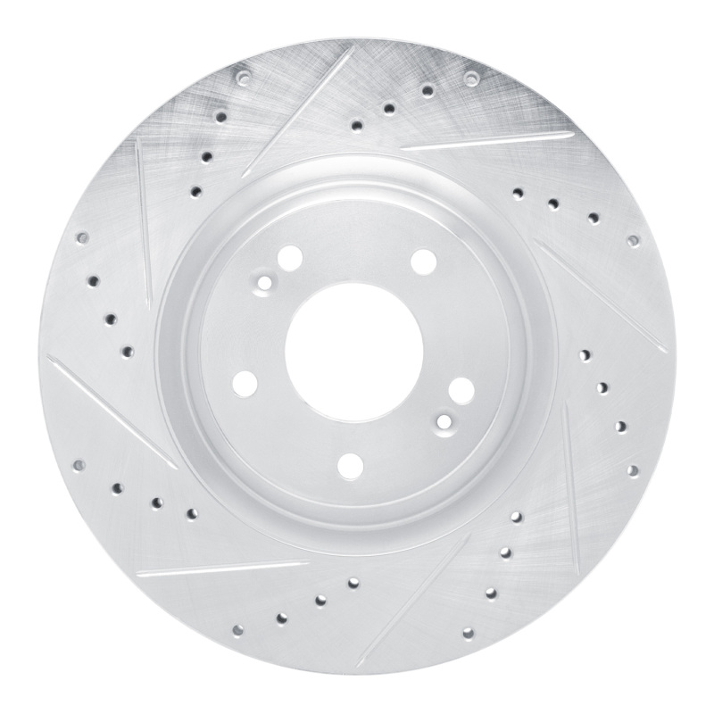 Picture of R1 19-22 Hyundai Veloster N Front Left Drilled & Slotted Silver Brake Rotor