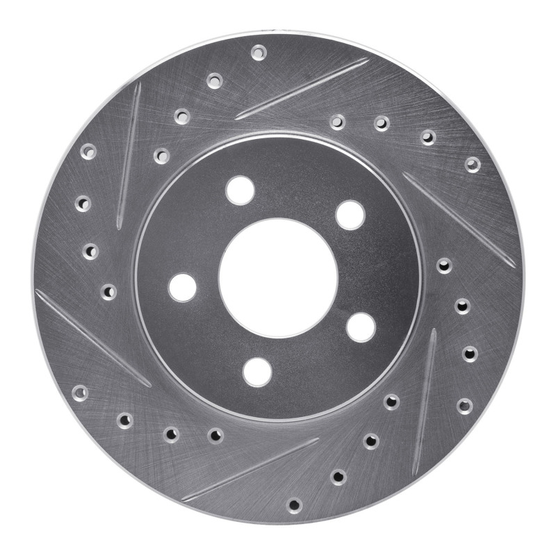 Picture of R1 84-95 Chrysler LeBaron GTC & GTS Front Left Drilled & Slotted Silver Brake Rotor