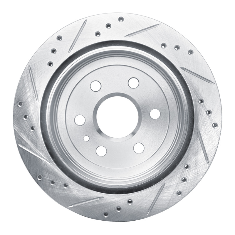 Picture of RNC Brake Rotor - Drill & Slot - R1 10-16 Cadillac SRX Rear Right Drilled & Slotted Silver Brake Rotor rnc631-46045R