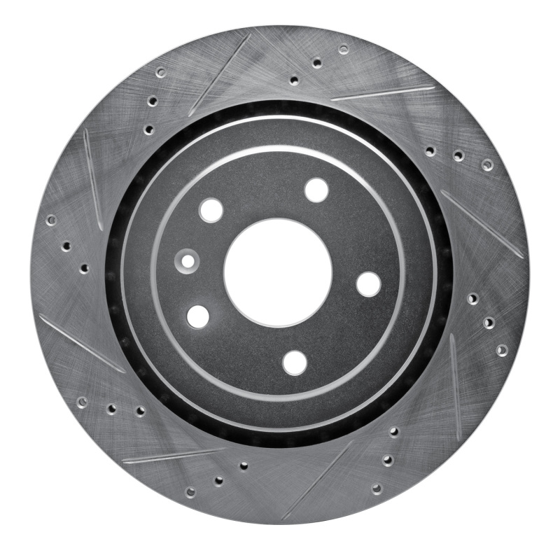 Picture of RNC Brake Rotor - Drill & Slot - R1 14-19 Chevrolet Corvette Rear Left Drilled & Slotted Silver Brake Rotor rnc631-47047L