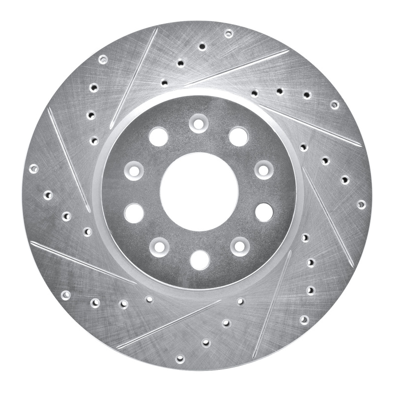 Picture of RNC Brake Rotor - Drill & Slot - R1 16-25 Cadillac CT5 Front Left Drilled & Slotted Silver Brake Rotor rnc631-47055L