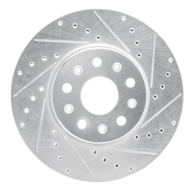 Picture of RNC Brake Rotor - Drill & Slot - R1 16-25 Cadillac CT5 Front Right Drilled & Slotted Silver Brake Rotor rnc631-47055R