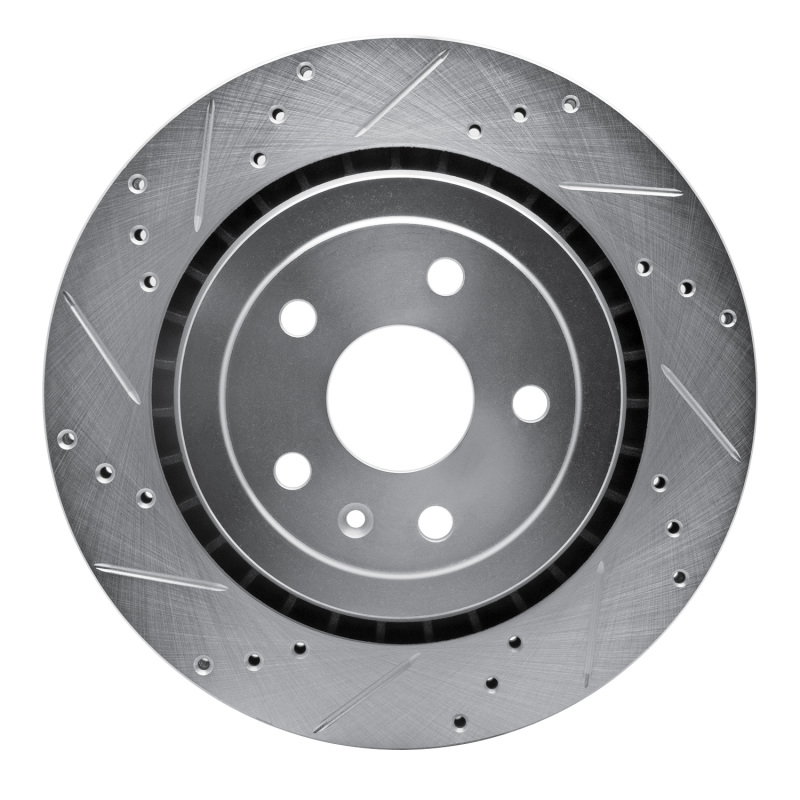 Picture of RNC Brake Rotor - Drill & Slot - R1 16-24 Cadillac ATS Rear Left Drilled & Slotted Silver Brake Rotor rnc631-47074L