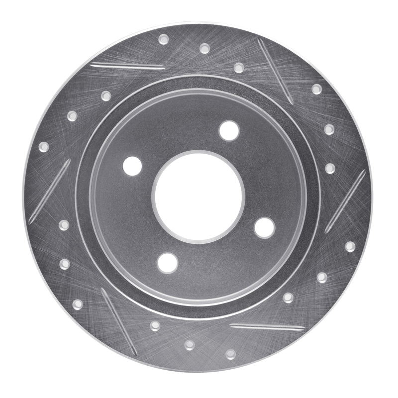 Picture of RNC Brake Rotor - Drill & Slot - R1 01-19 Ford Focus Rear Left Drilled & Slotted Silver Brake Rotor rnc631-54049L