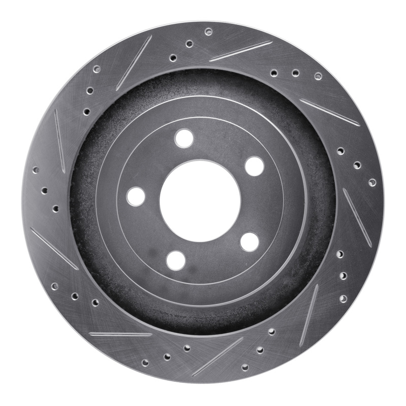 Picture of RNC Brake Rotor - Drill & Slot - R1 15-23 Ford Mustang Rear Left Drilled & Slotted Silver Brake Rotor rnc631-54074L