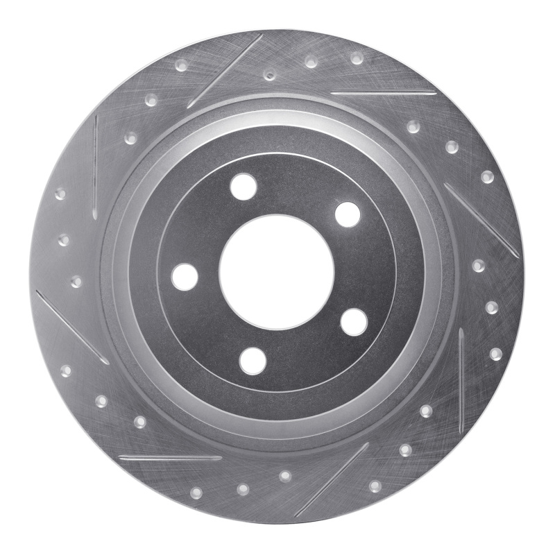 Picture of RNC Brake Rotor - Drill & Slot - R1 15-23 Ford Mustang Rear Left Drilled & Slotted Silver Brake Rotor rnc631-54076L