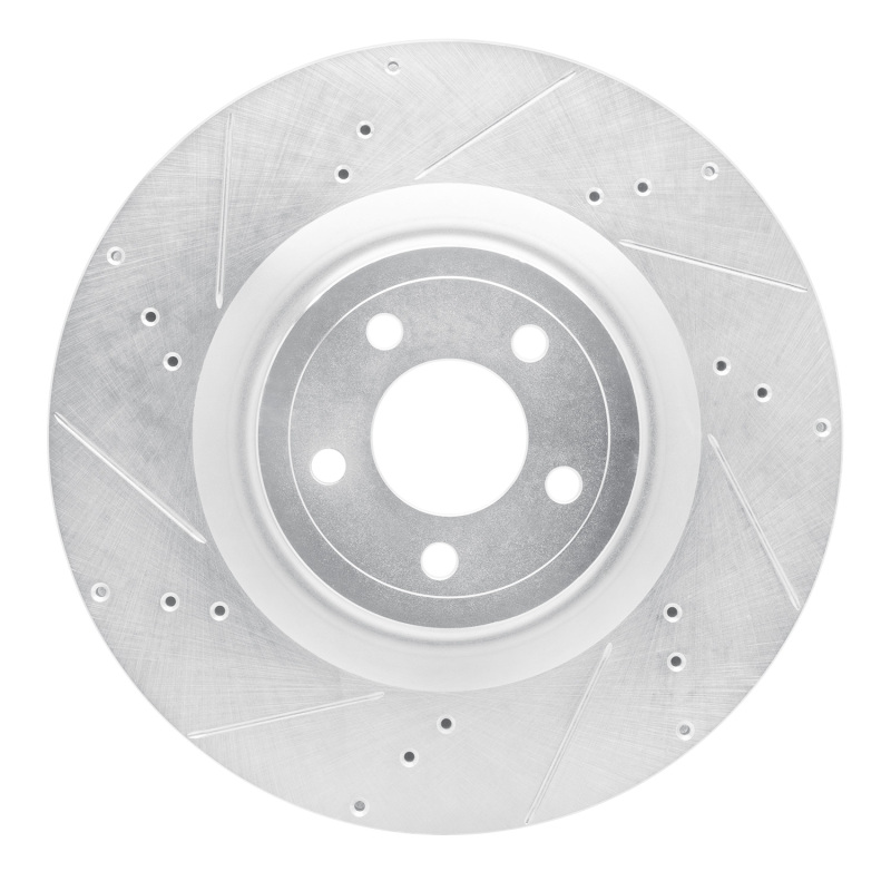 Picture of RNC Brake Rotor - Drill & Slot - R1 15-23 Ford Mustang Front Left Drilled & Slotted Silver Brake Rotor rnc631-54079L