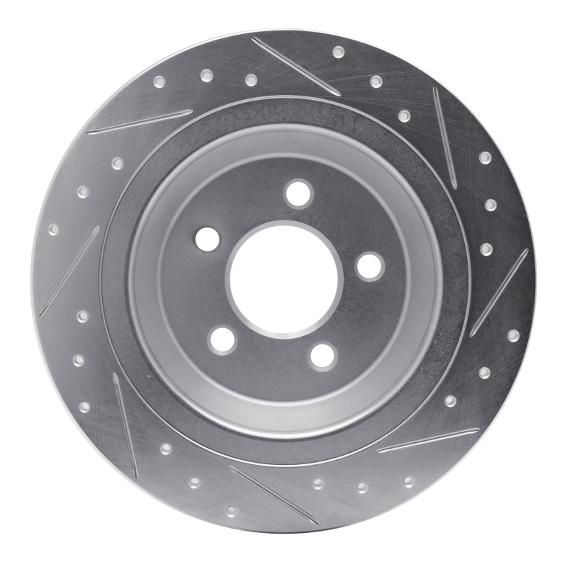 Picture of RNC Brake Rotor - Drill & Slot - R1 15-23 Ford Mustang Rear Left Drilled & Slotted Silver Brake Rotor rnc631-54076L