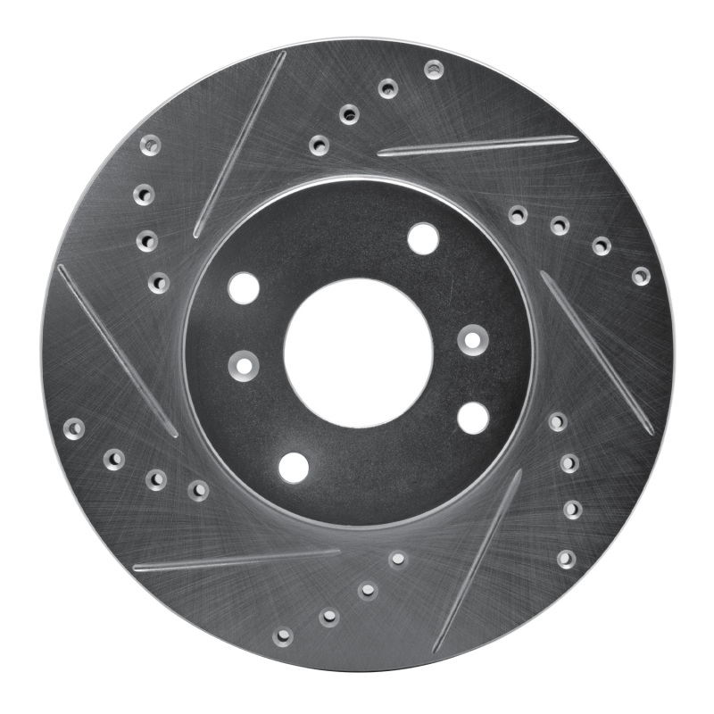 Picture of RNC Brake Rotor - Drill & Slot - R1 98-99 Acura CL Front Left Drilled & Slotted Silver Brake Rotor rnc631-58010L
